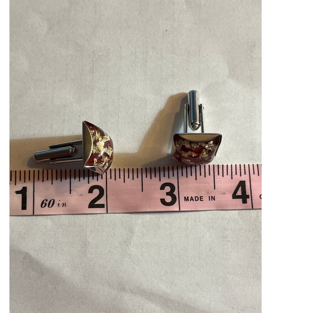 Vintage Hickok Red Gold Fleck Cufflinks Mid Century Modern Men’s Retro Jewelry - Picture 7 of 7